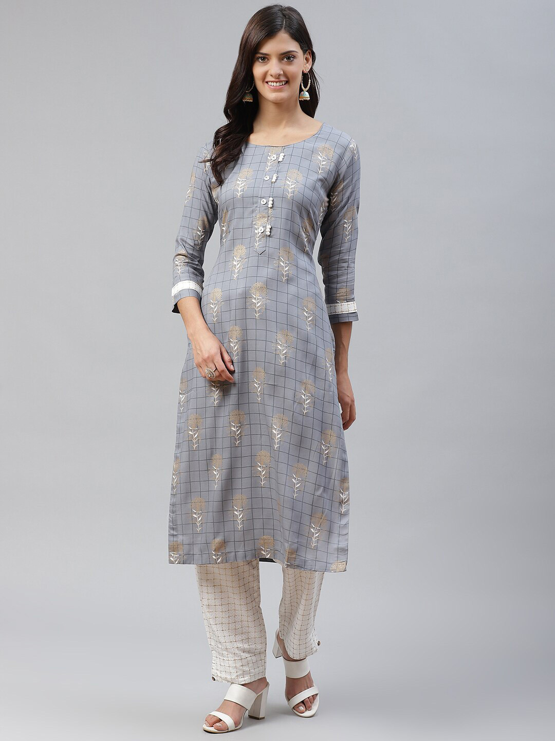 

JC4U Floral Printed Regular Kurta With Trousers, Grey
