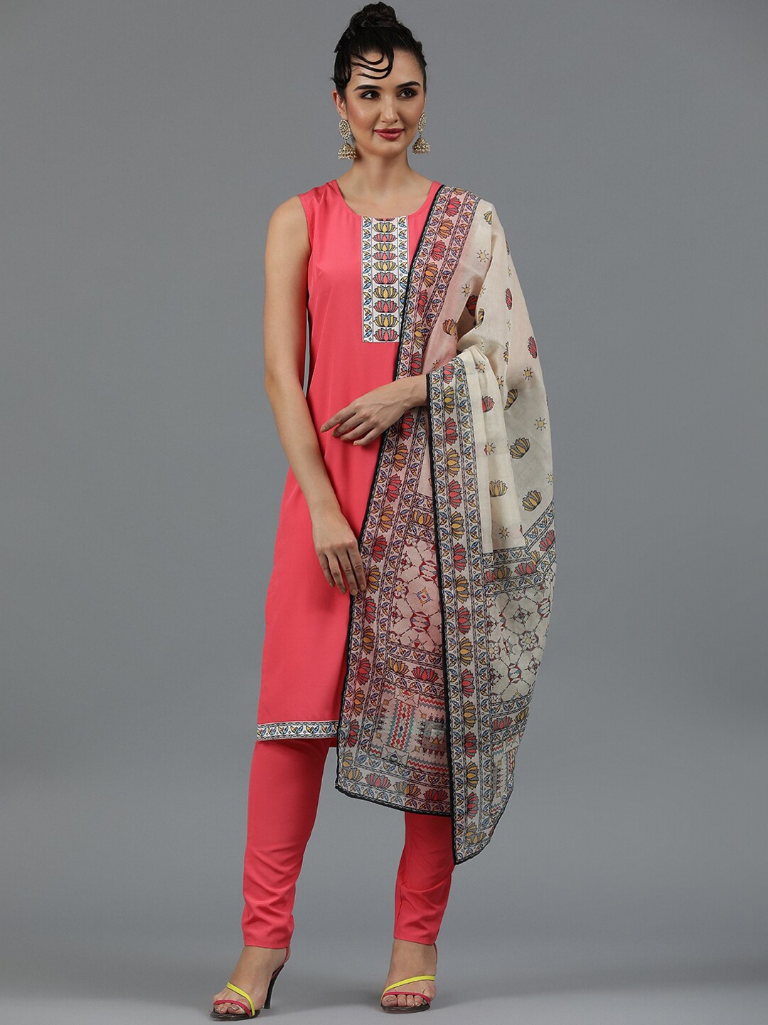 

ZIYAA Coral Ethnic Yoke Design Regular Kurta with Trousers With Dupatta