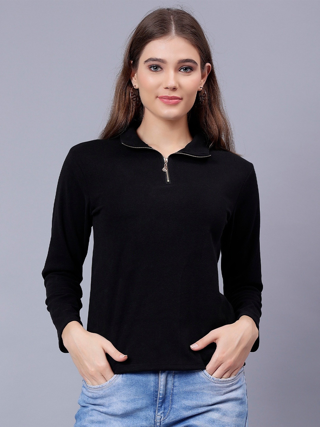 

Albion Mock Collar Ribbed Woollen Pullover, Black
