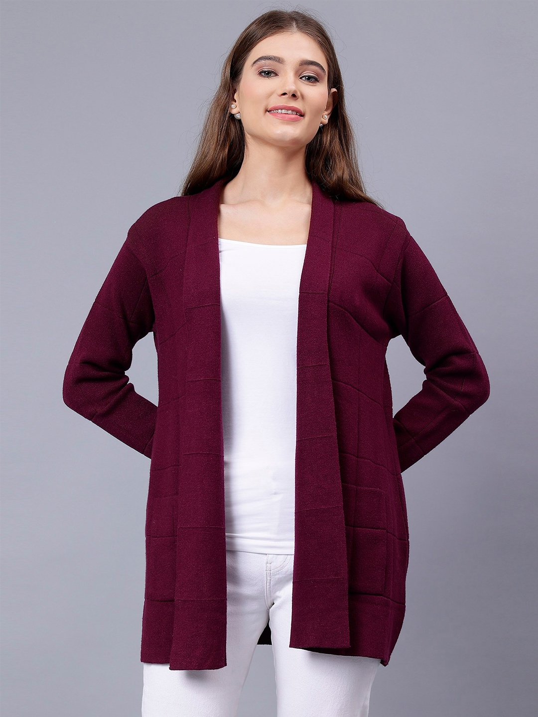 

Albion Cotton Shawl Collar Longline Front-Open Sweaters, Maroon