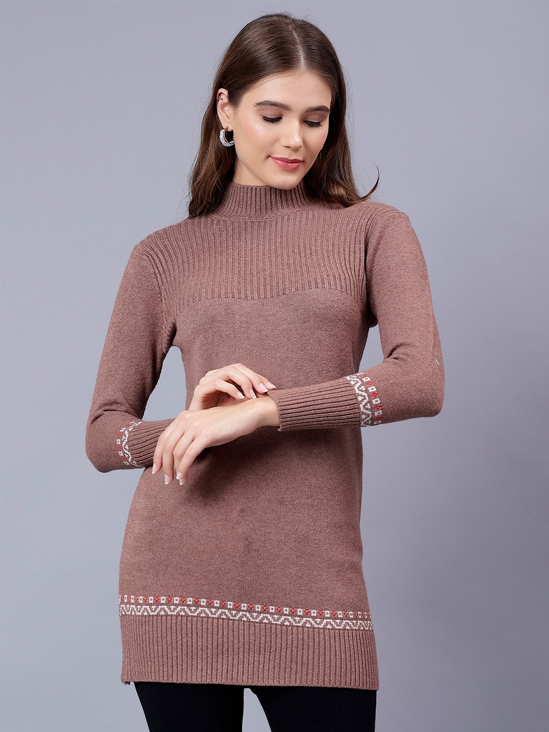 

Steele Ribbed Woolen Longline Pullover Sweater, Brown