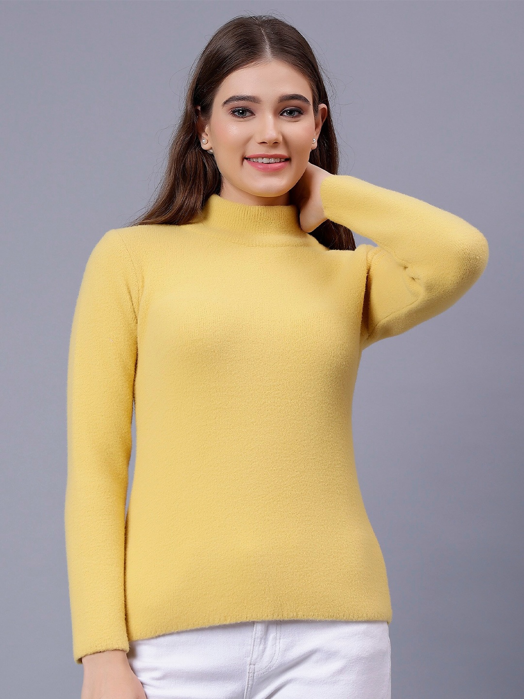 

Albion High Neck Woolen Pullover Sweater, Yellow