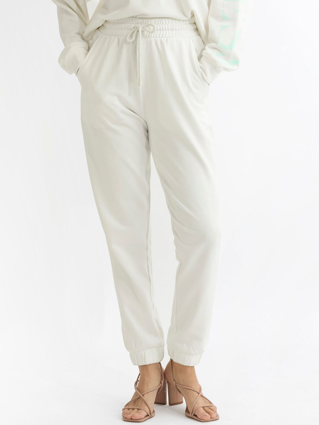 

RAREISM Women Slim Fit Cotton Sweatpants, Off white