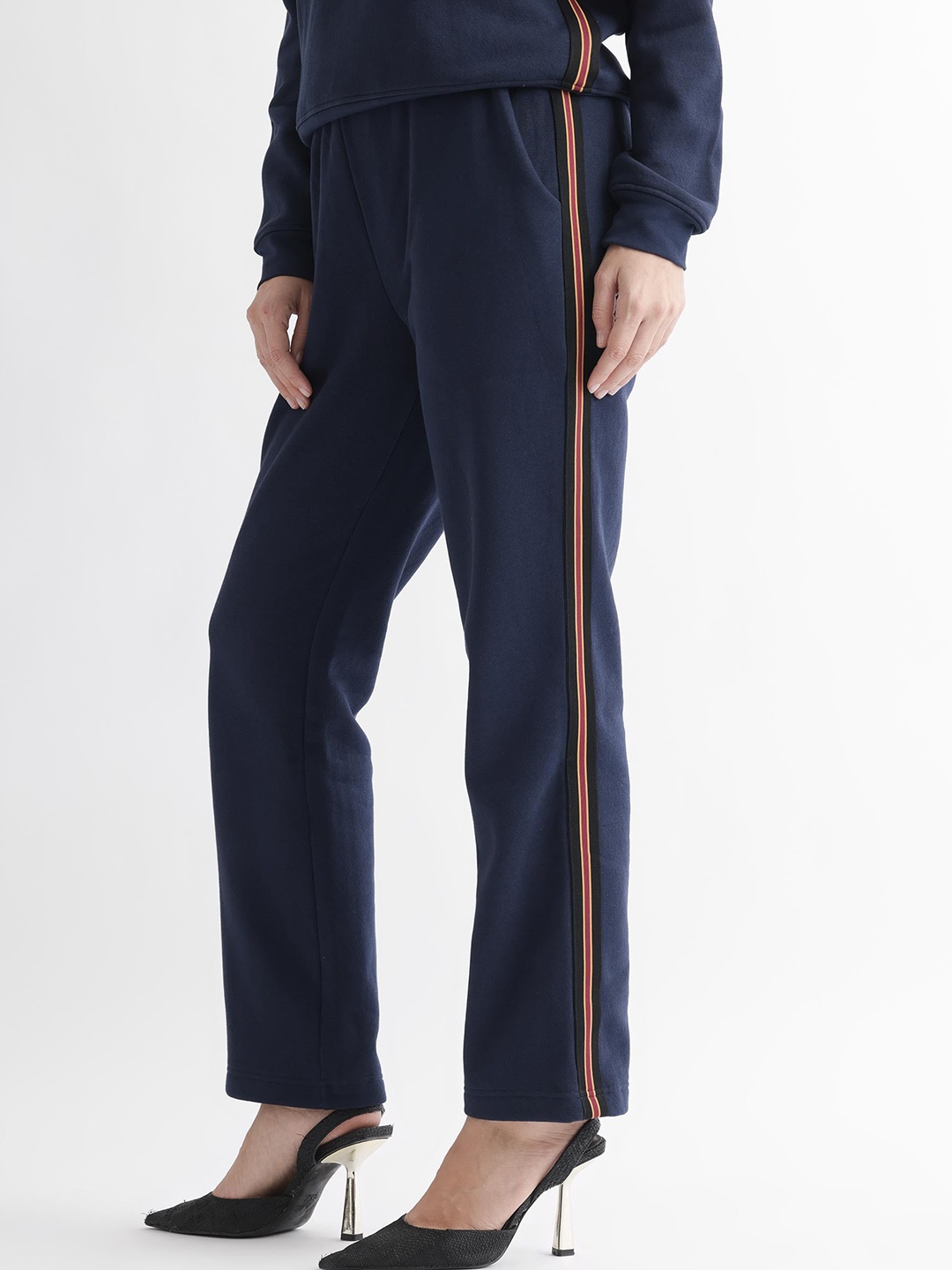 

RAREISM Women Mid Rise Slim Fit Cotton Track Pants, Navy blue