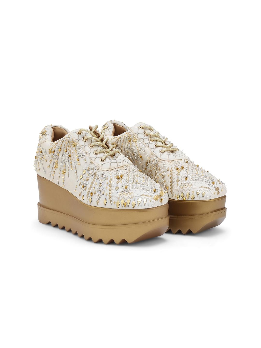 

Anaar Women Darlings Embellished Lightweight Flatform Sneakers, Off white