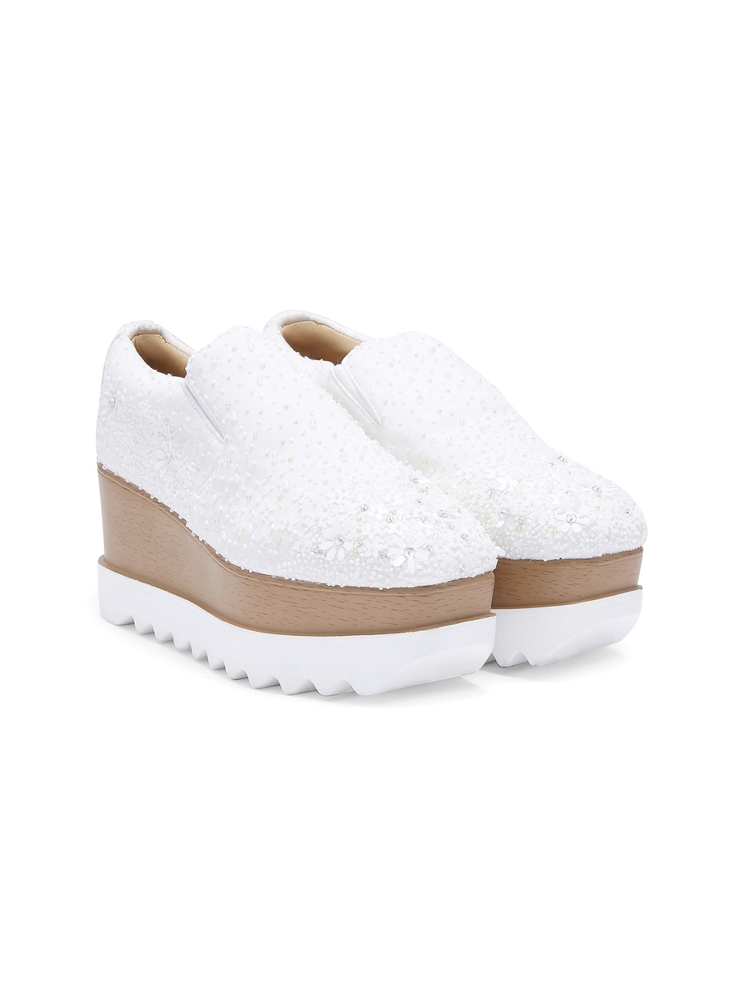 

Anaar Women Dewdrops Embellished Lightweight Textile Wedding Flatforms Slip - On Sneakers, White