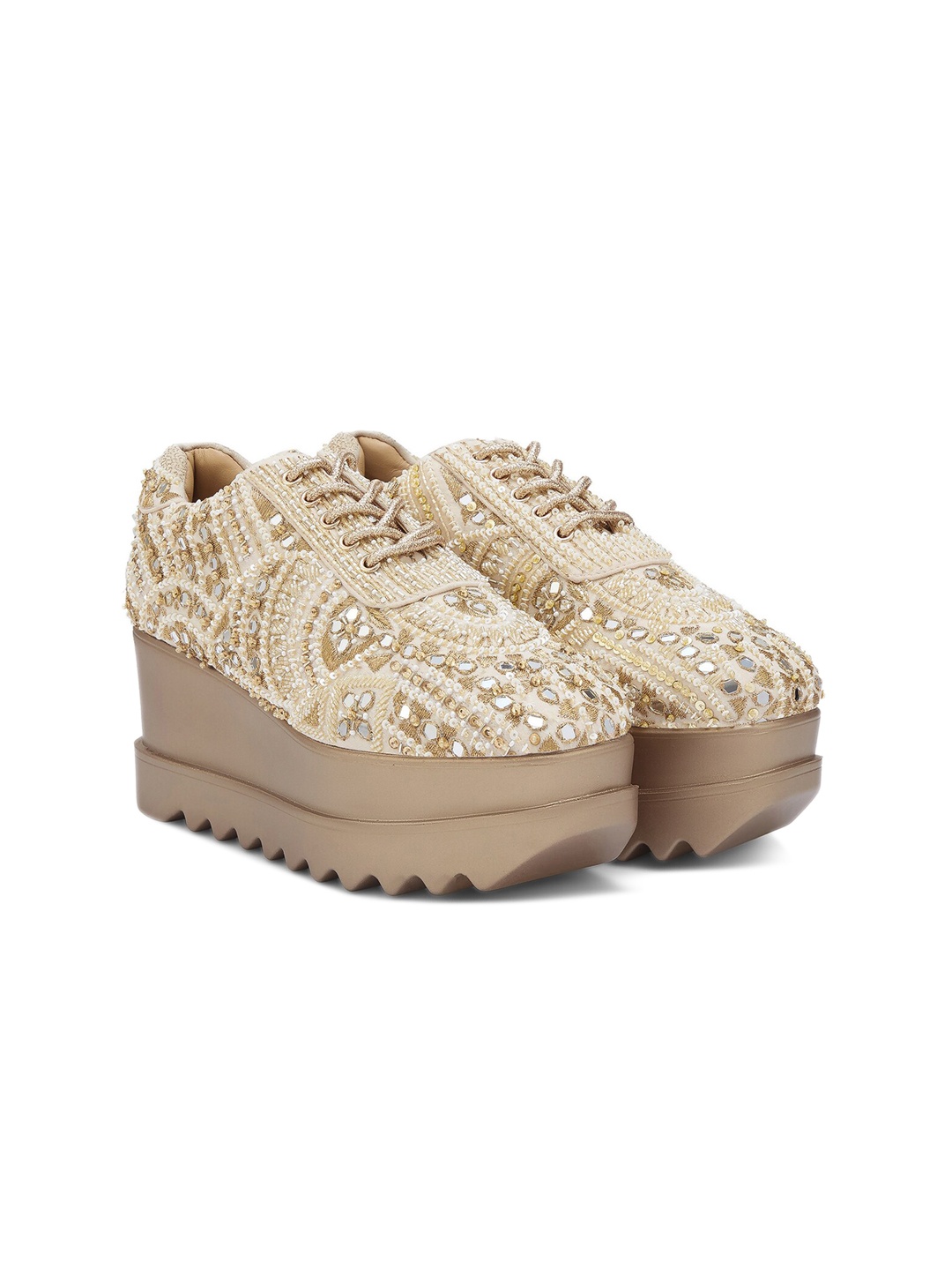 

Anaar Women Sharara Embellished Lightweight Flatform Sneakers, Off white