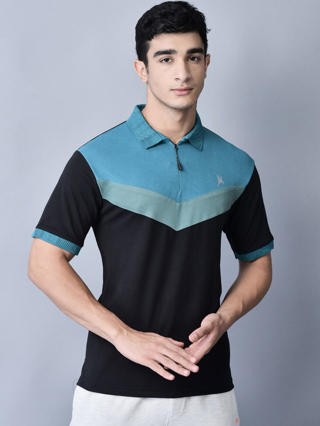 

Trenz Colourblocked Polo Collar Dri-FIT T-shirt, Black