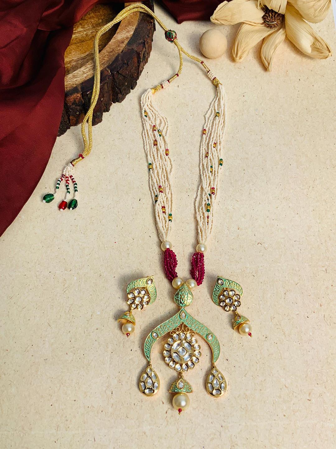 

ABDESIGNS Gold-Plated Kundan Studded Meenakari Necklace & Earrings Jewellery Set