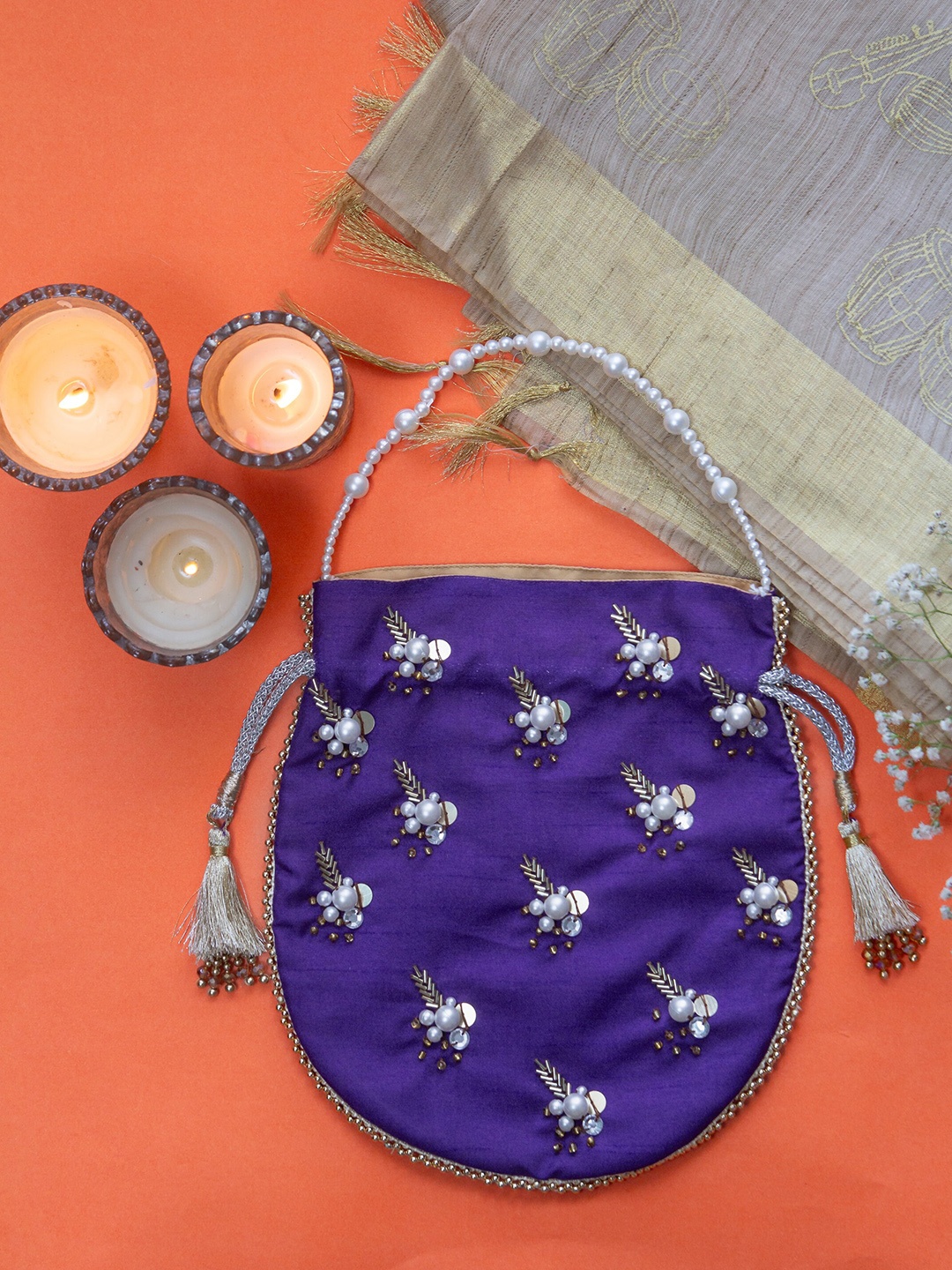 

BandBox Embroidered Potli Clutch, Purple