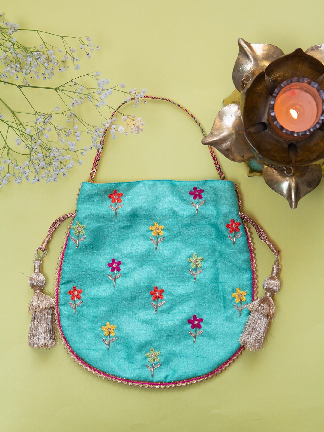 

BandBox Embroidered Potli Clutch, Sea green