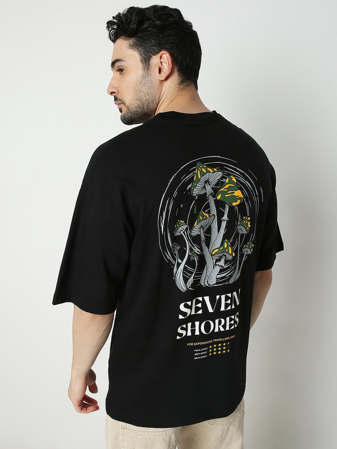 

7Shores Graphic Printed Cotton Oversized T-shirt, Black