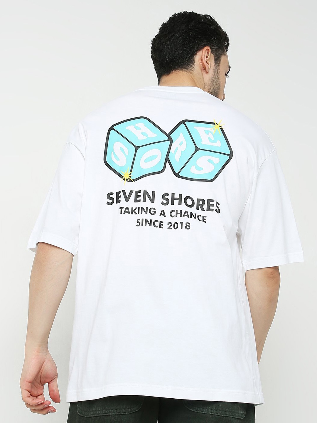 

7Shores Typography Printed Cotton Oversized T-shirt, White
