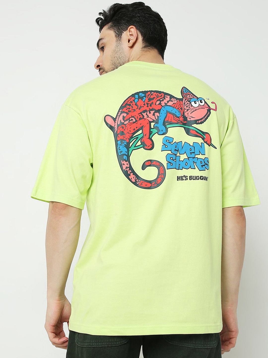 

7Shores Graphic Printed Cotton Oversized T-shirt, Green