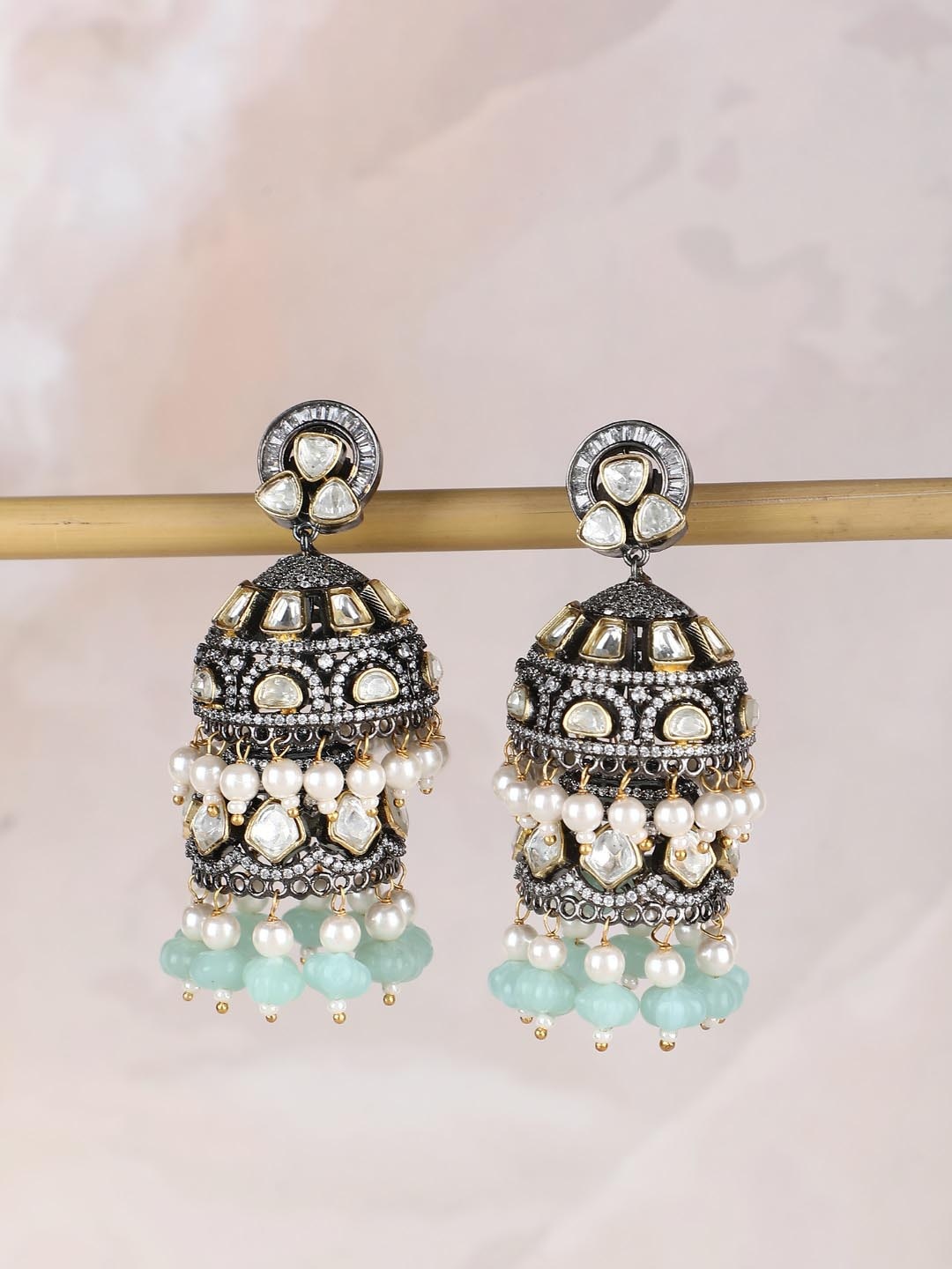 

AURAA TRENDS Gold Plated Dome Shaped Jumkas, Grey