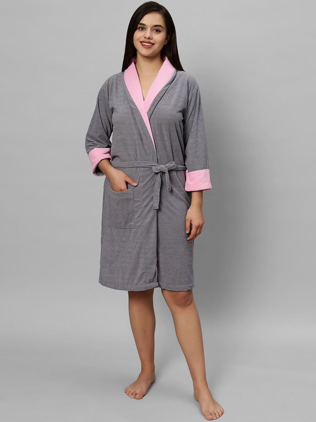 

LacyLook Belted Pure Terry Cotton Bath Robe, Grey