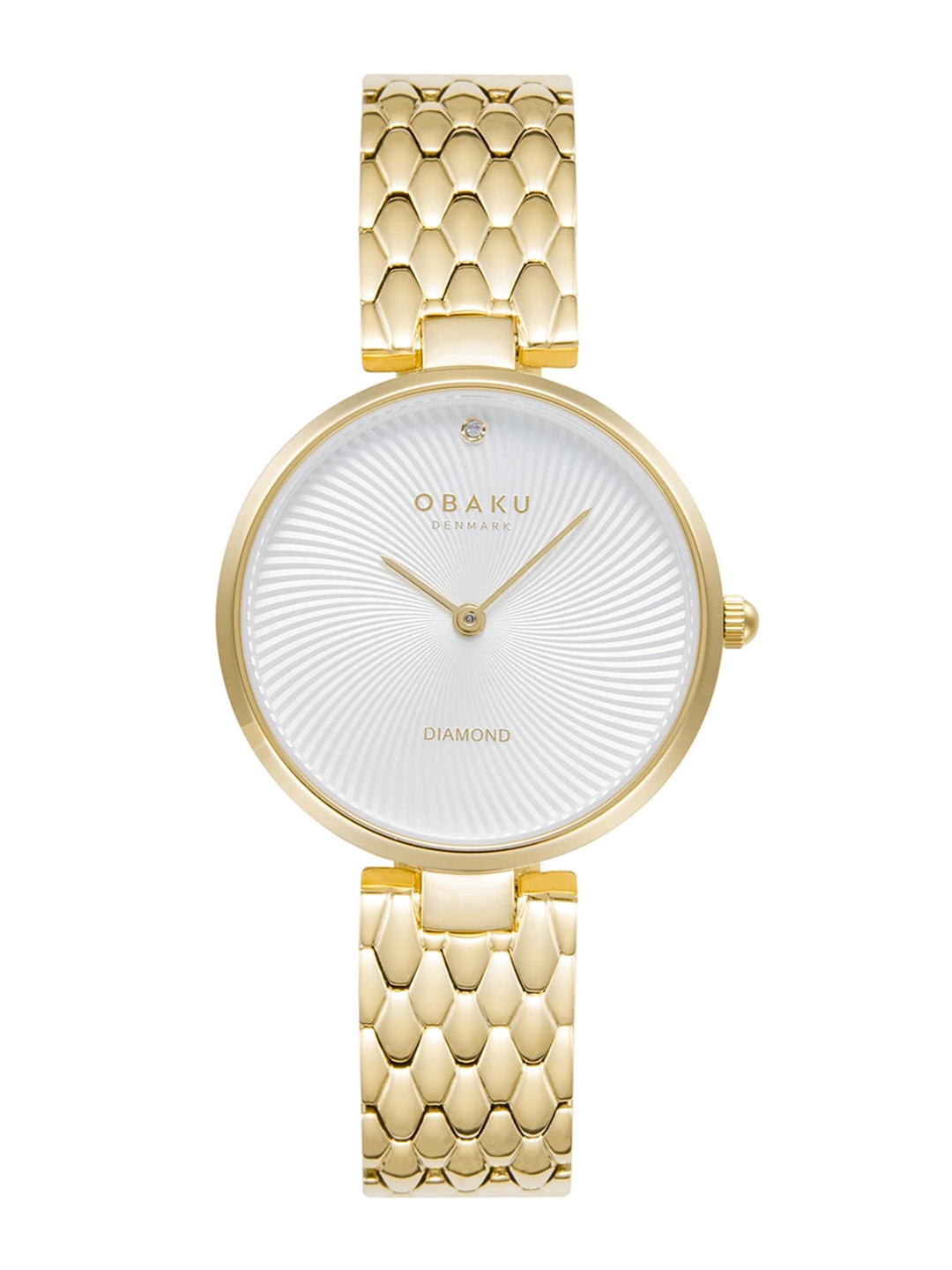 

Obaku Brass Patterned Round Dial Stainless Steel Bracelet Style Straps Analogue Watch, Gold