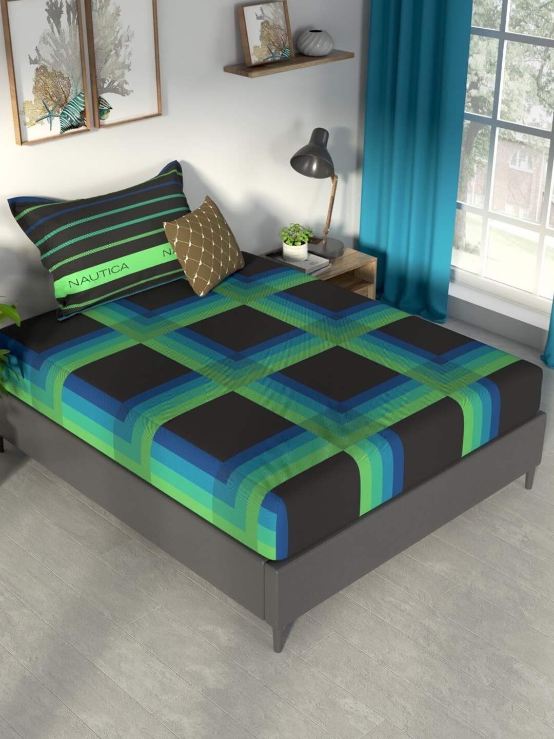 

Nautica Pacific Coast Black Geometric Cotton 160 TC Single Bedsheet & 1 Pillow Cover