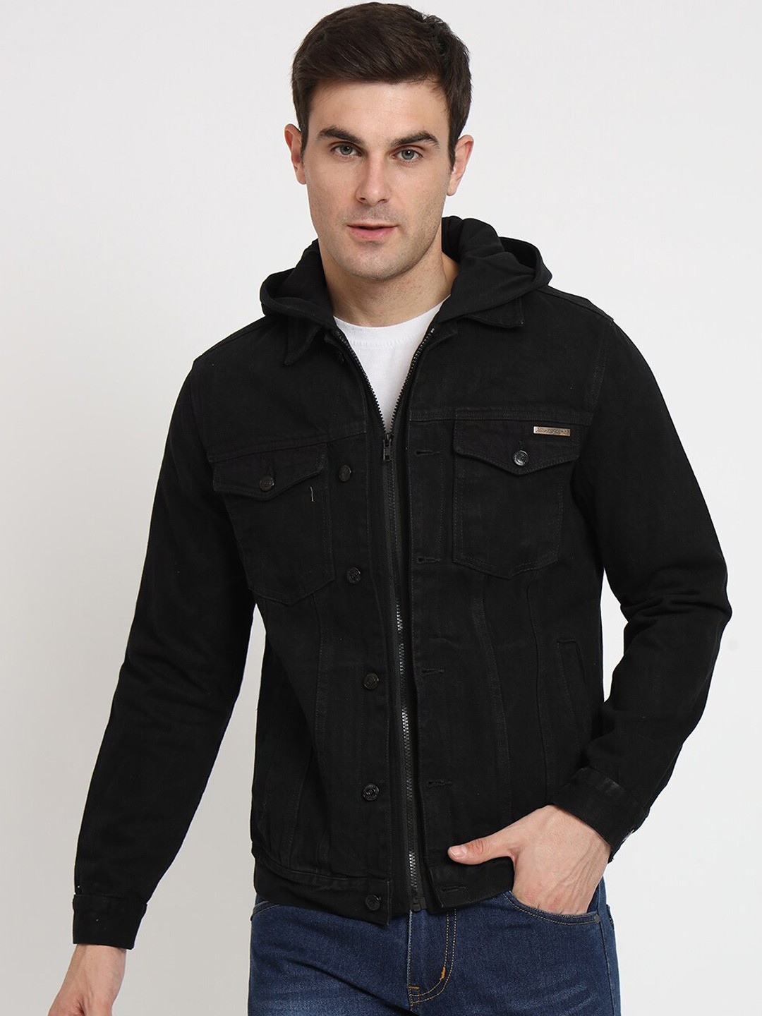 

NUEVOSDAMAS Spread Collar Denim Jacket, Black