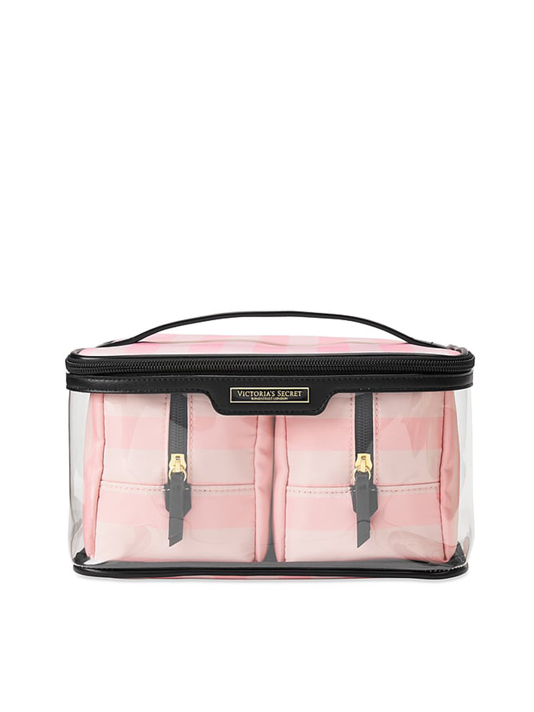 

Victoria's Secret Women Striped Structured Getaway Vanity Bag with 2 Pouches, Pink