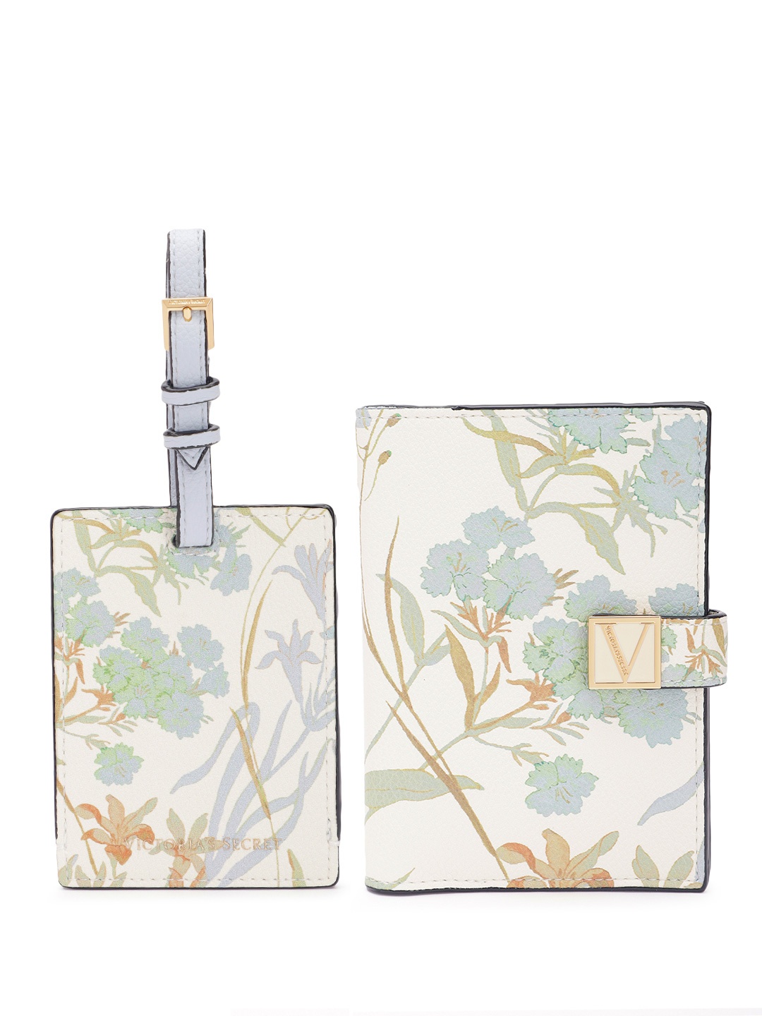 

Victoria's Secret Women Floral Printed Passport Cover With ID Card Holder, Off white