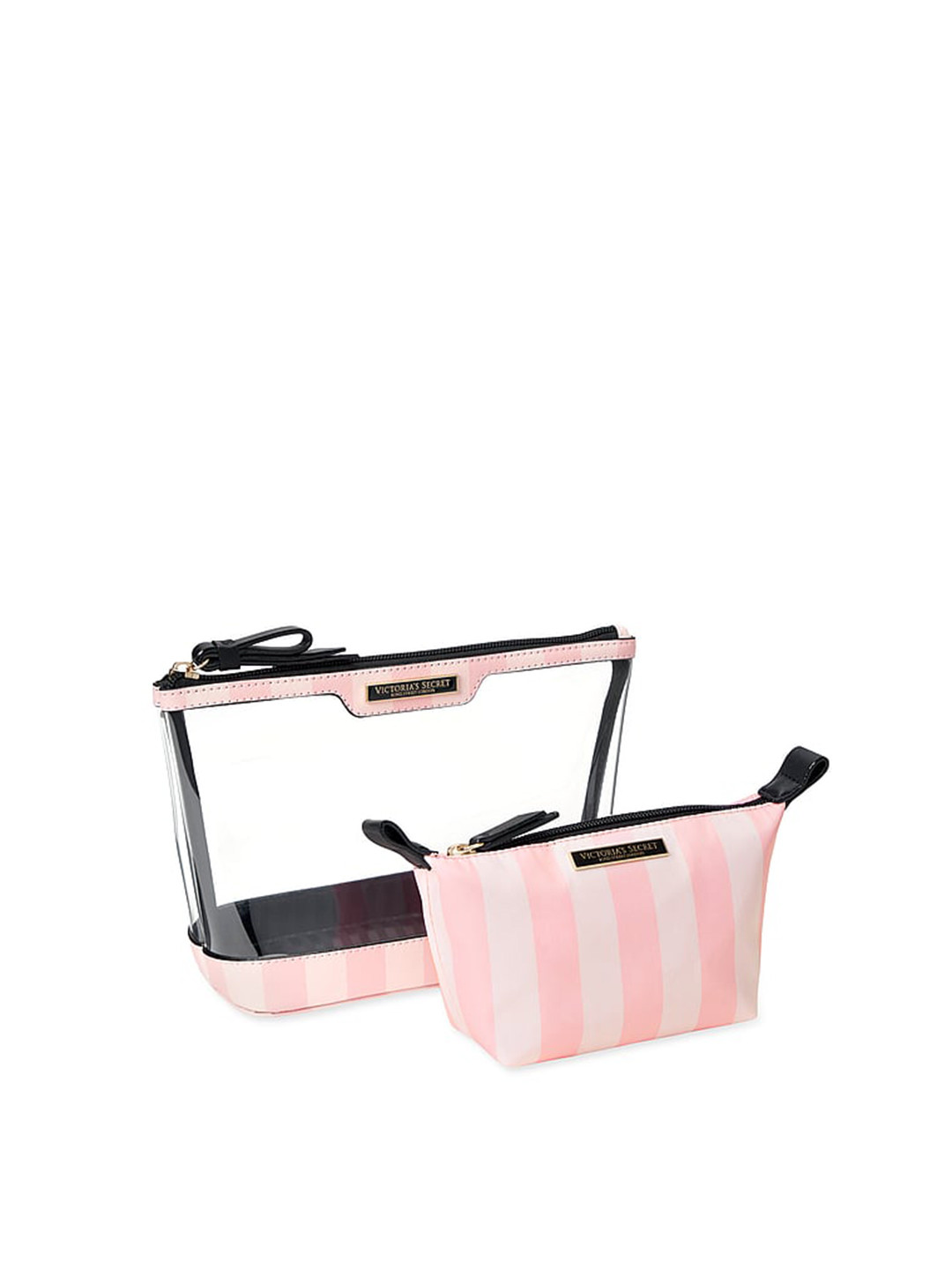 

Victoria's Secret Women Pack of 2 Striped Structured Cosmetic Pouches, Transparent