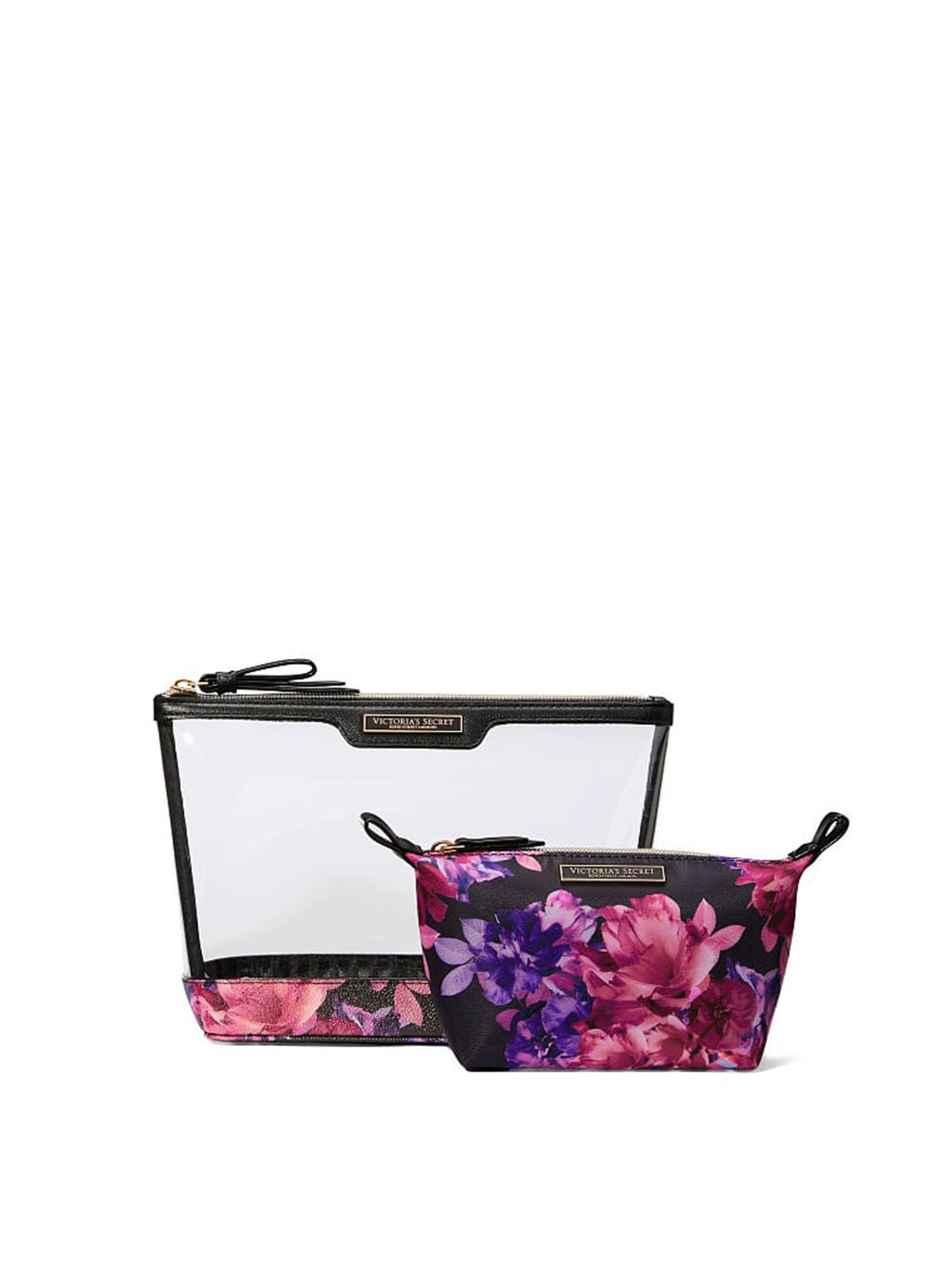 

Victoria's Secret Women Pack of 2 Floral Printed Structured Cosmetic Pouches, Transparent
