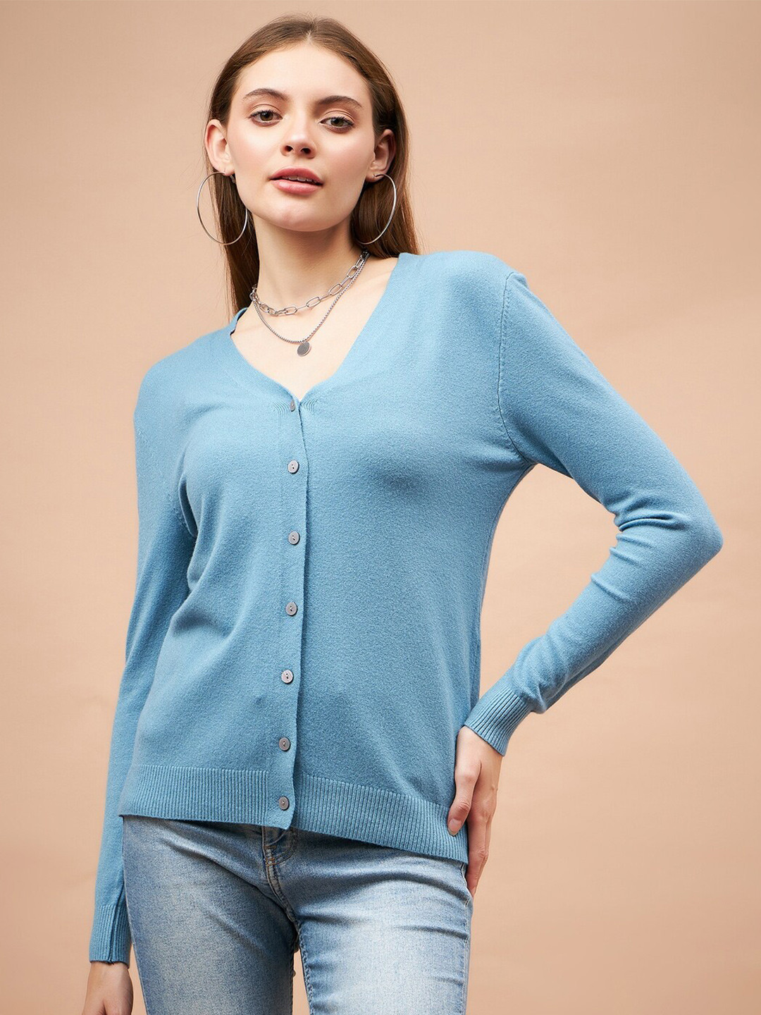 

Gipsy V-Neck Acrylic Cardigan, Blue