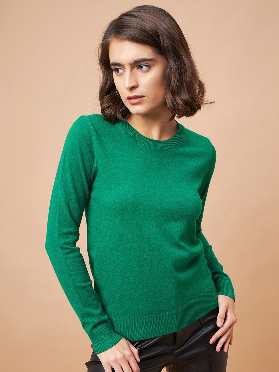 

Gipsy Round Neck Long Sleeves Acrylic Pullover, Green