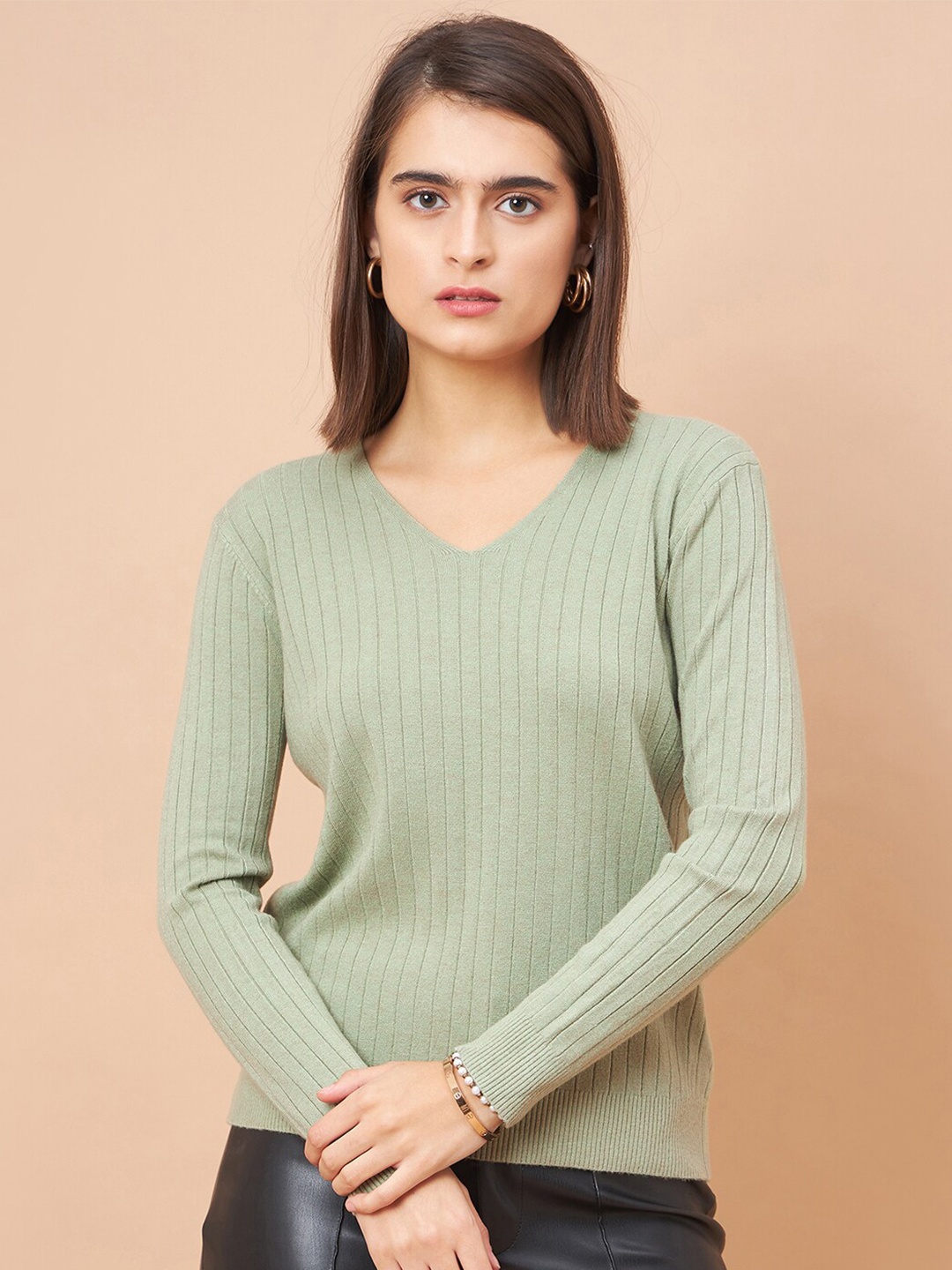 

Gipsy Striped Acrylic Pullover, Green