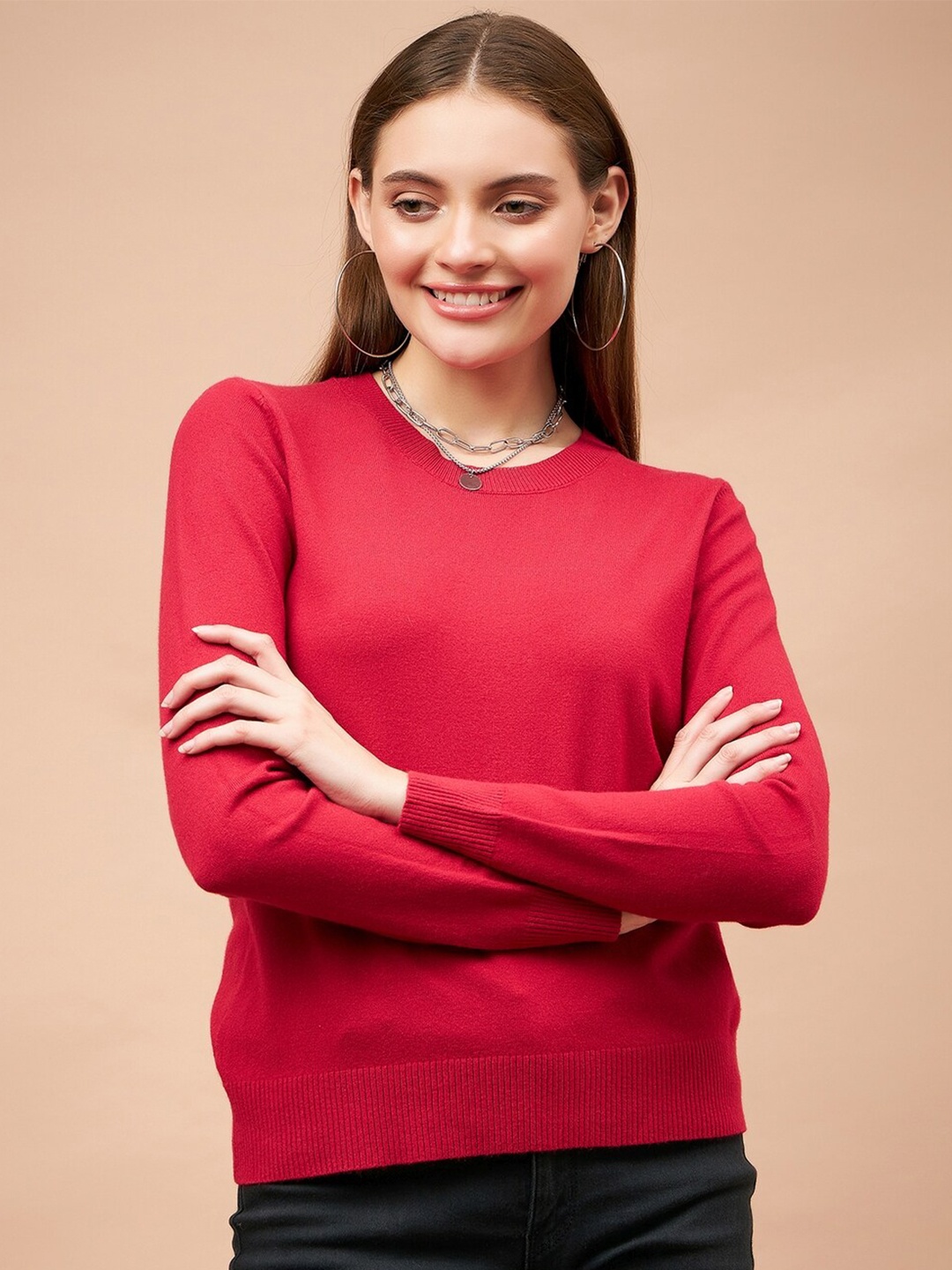 

Gipsy Long Sleeves Acrylic Pullover, Red