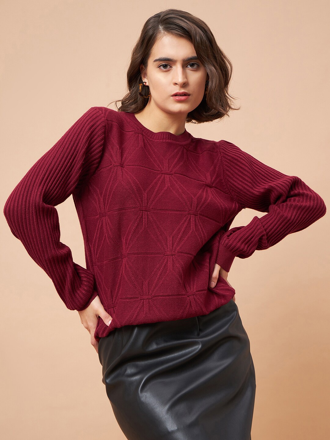 

Gipsy Self Design Acrylic Pullover, Maroon