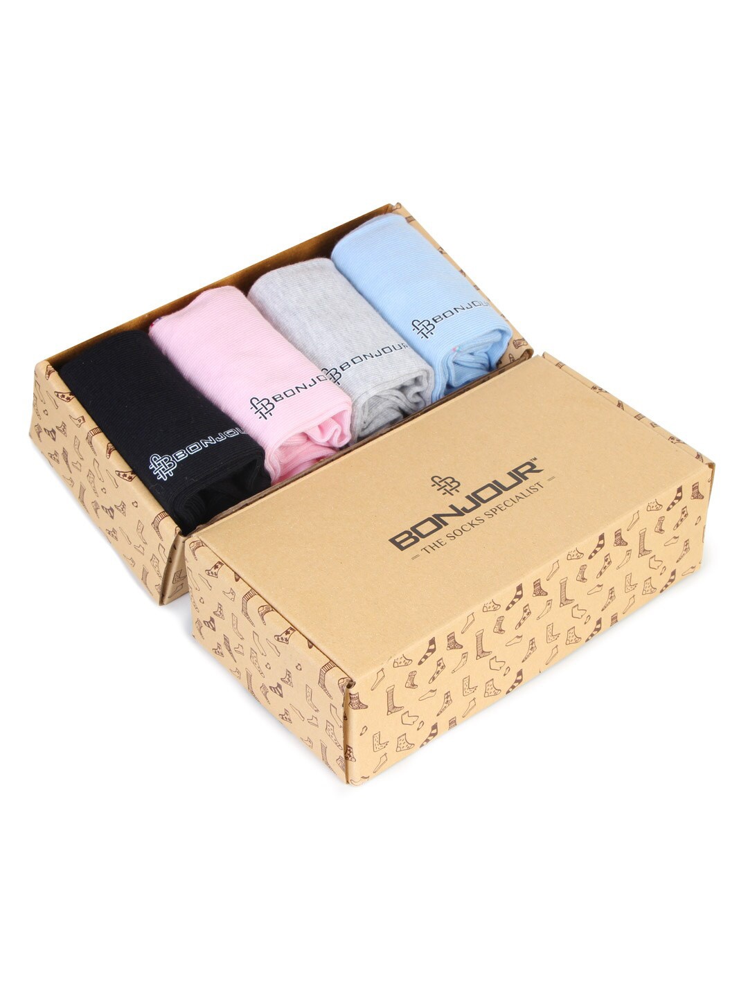 

Bonjour Women Pack Of 4 Patterned Cotton Ankle Length Socks, Blue