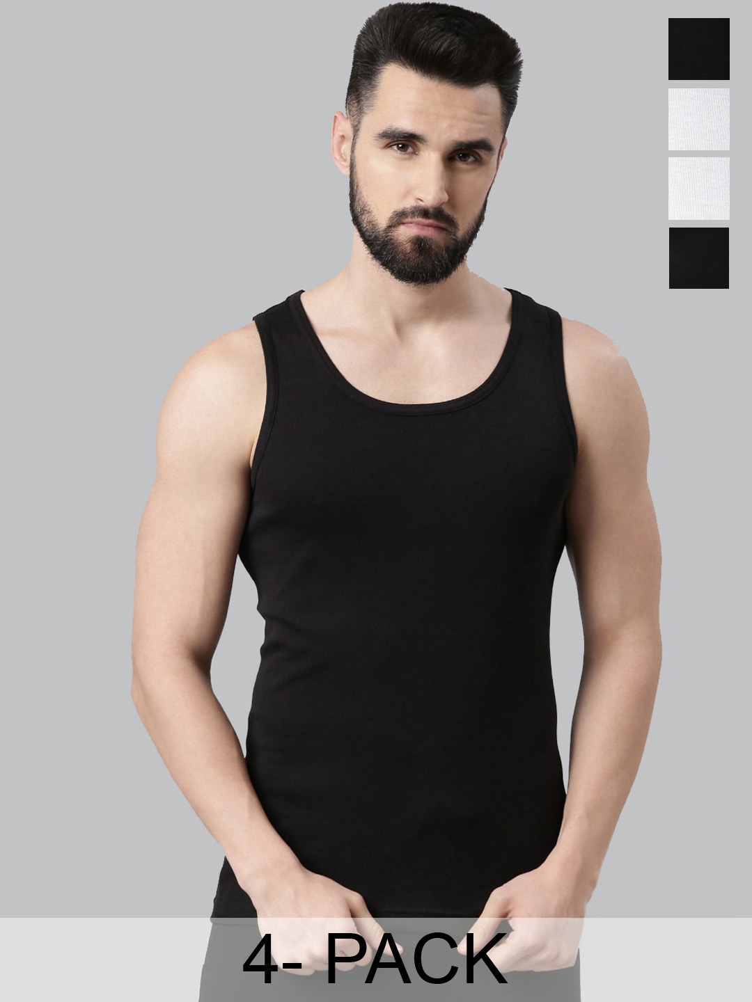 

Force NXT Pack Of 4 Combed Cotton innerwear Vests, Black