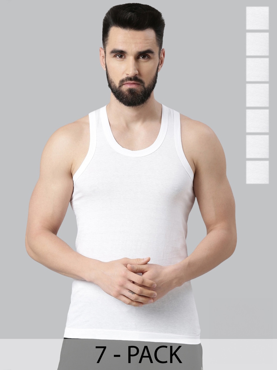 

Force NXT Pack Of 7 Cotton Undershirt Finez Fine Innerwear Vest MNFF-141-R3-WHT-PO7, White