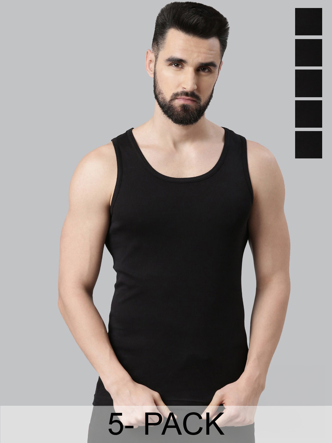 

Force NXT Pack Of 5 Cotton Undershirt Relaxz Elegant Innerwear Vest MNFR-232-R3-BLK-PO5, Black