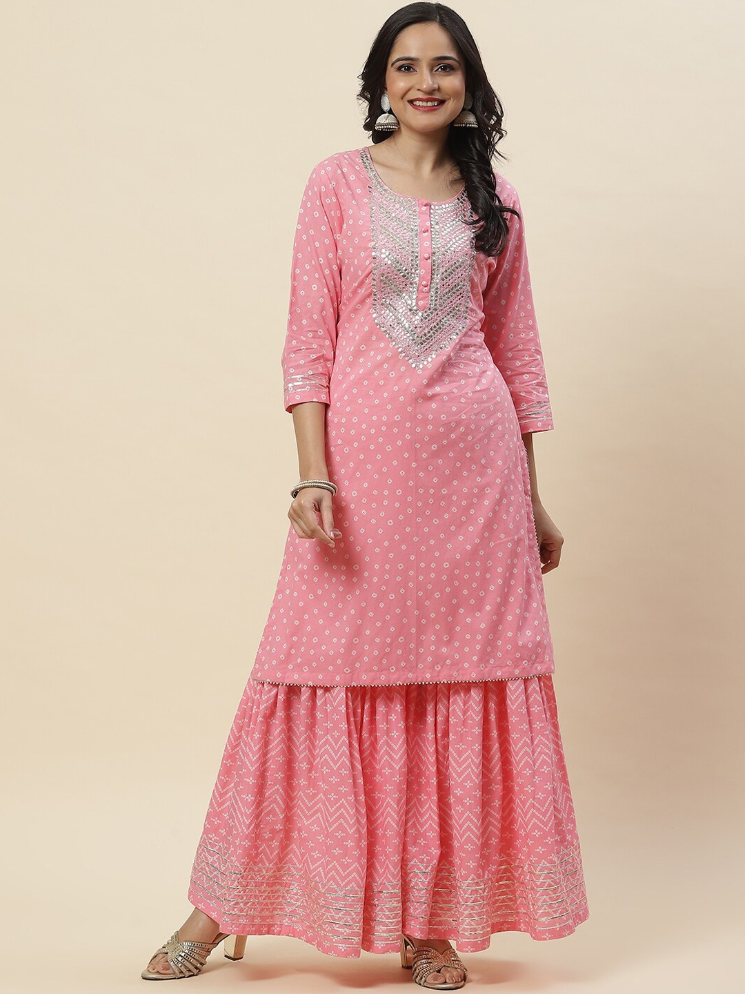 

Meena Bazaar Embroidered Regular Kurta with Sharara, Pink