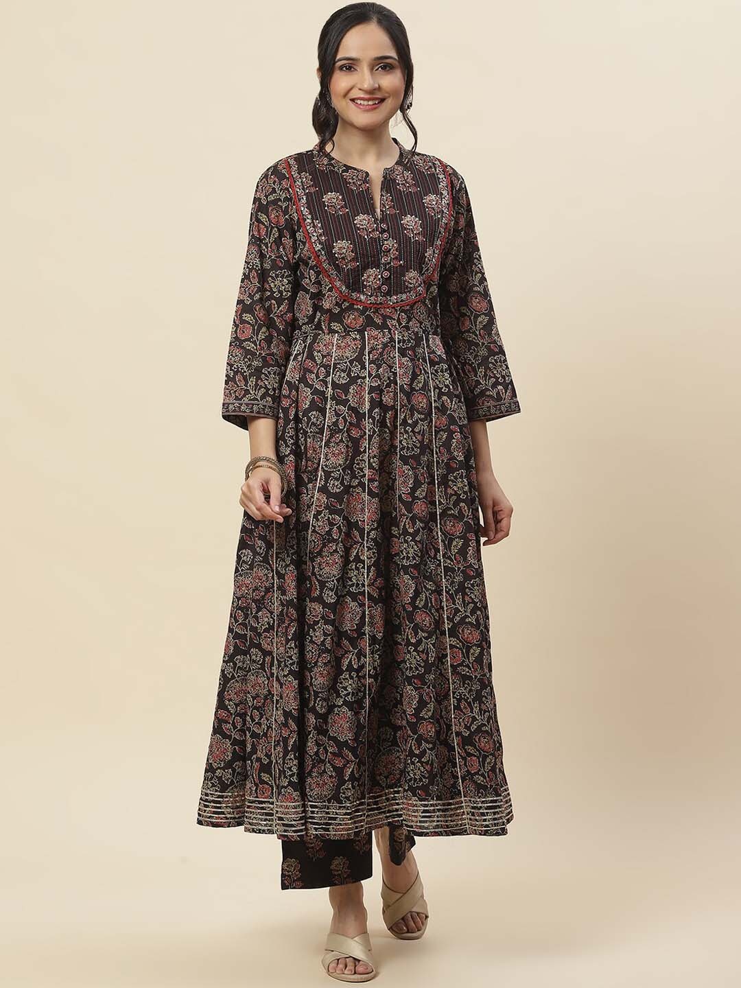

Meena Bazaar Ethnic Motifs Printed Anarkali Kurta With Trousers, Black