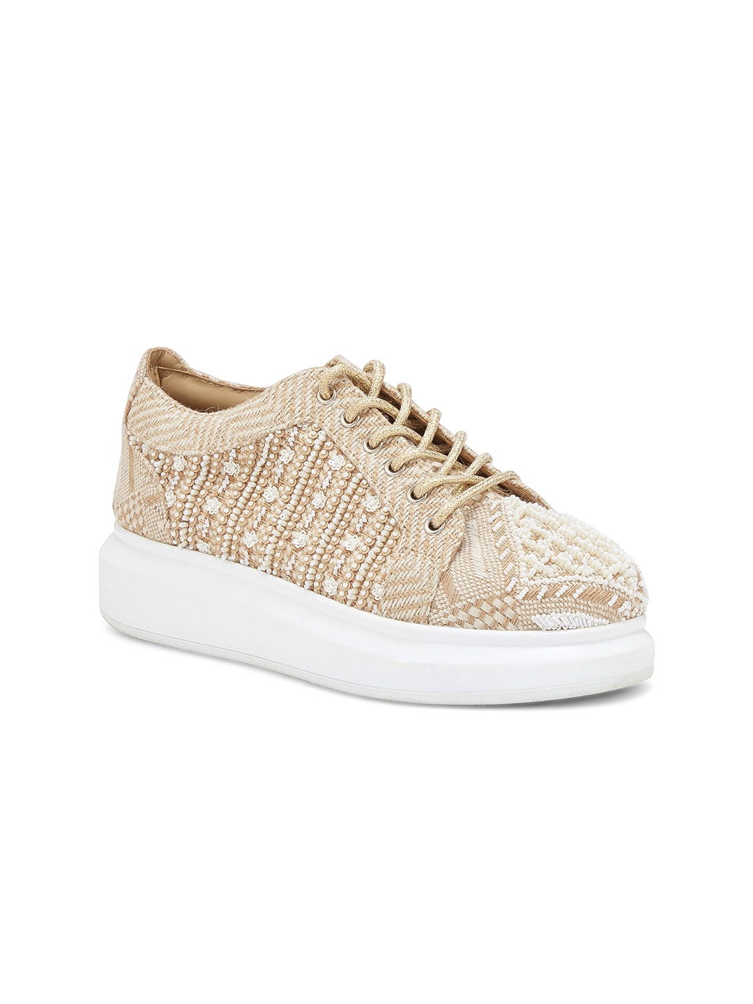 

Anaar Women Bonfire Classic Embellished Lightweight Textile Wedding Sneakers, Beige