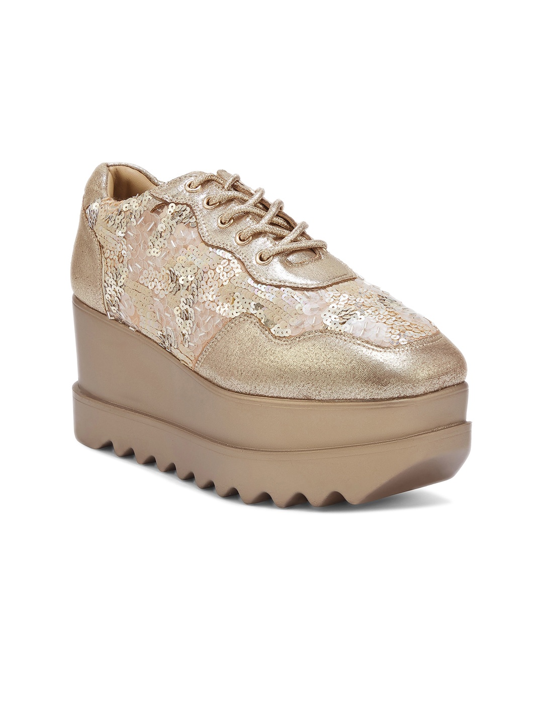 

Anaar Women Cinnamon Embellished Lightweight Flatform Sneakers, Gold