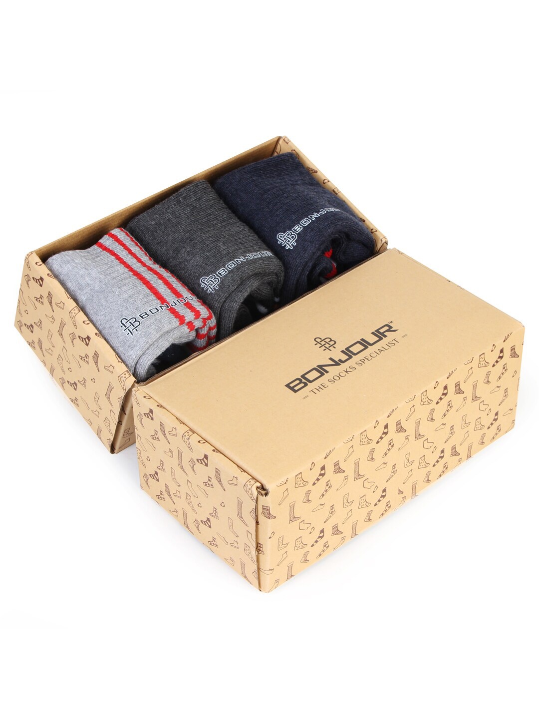 

Bonjour Men Assorted Pack of 3 Pure Cotton Ankle Length Socks