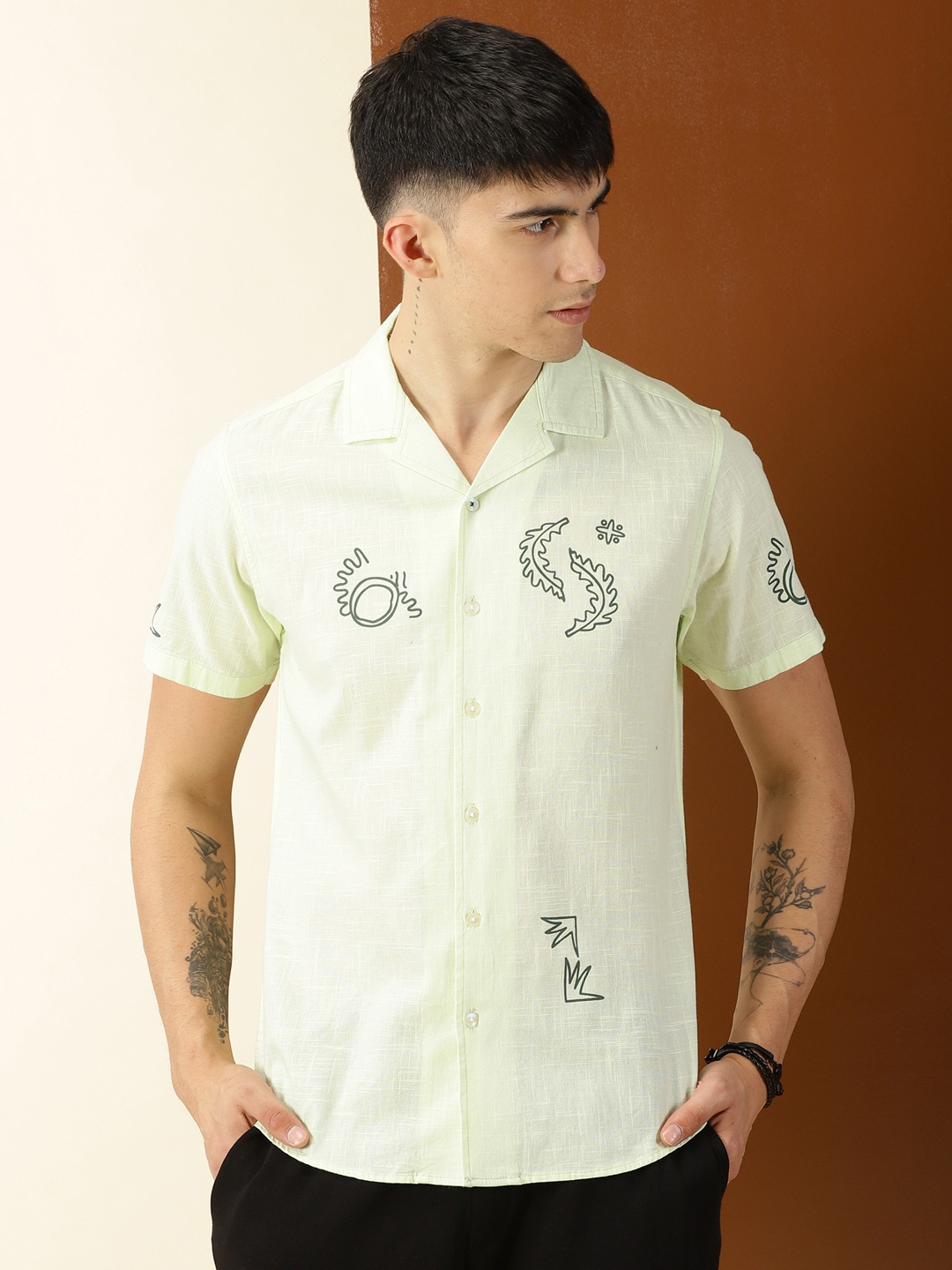 

Thomas Scott Premium Conversational Printed Cuban Collar Cotton Casual Shirt, Off white