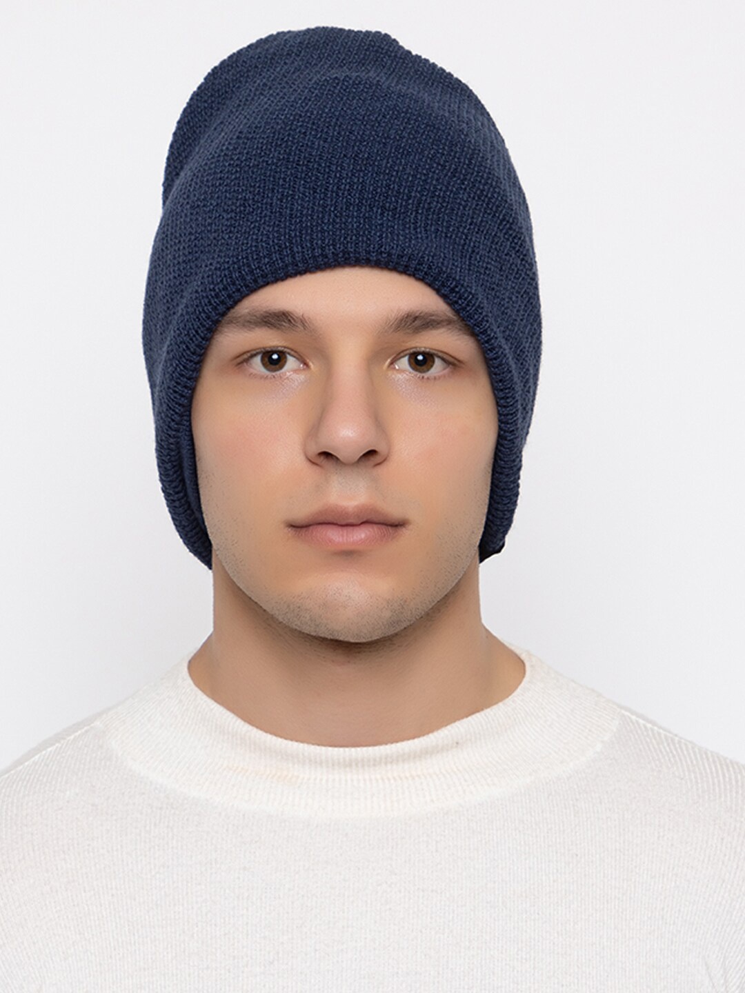 

513 Men Self Design Convertible Acrylic Beanie, Navy blue