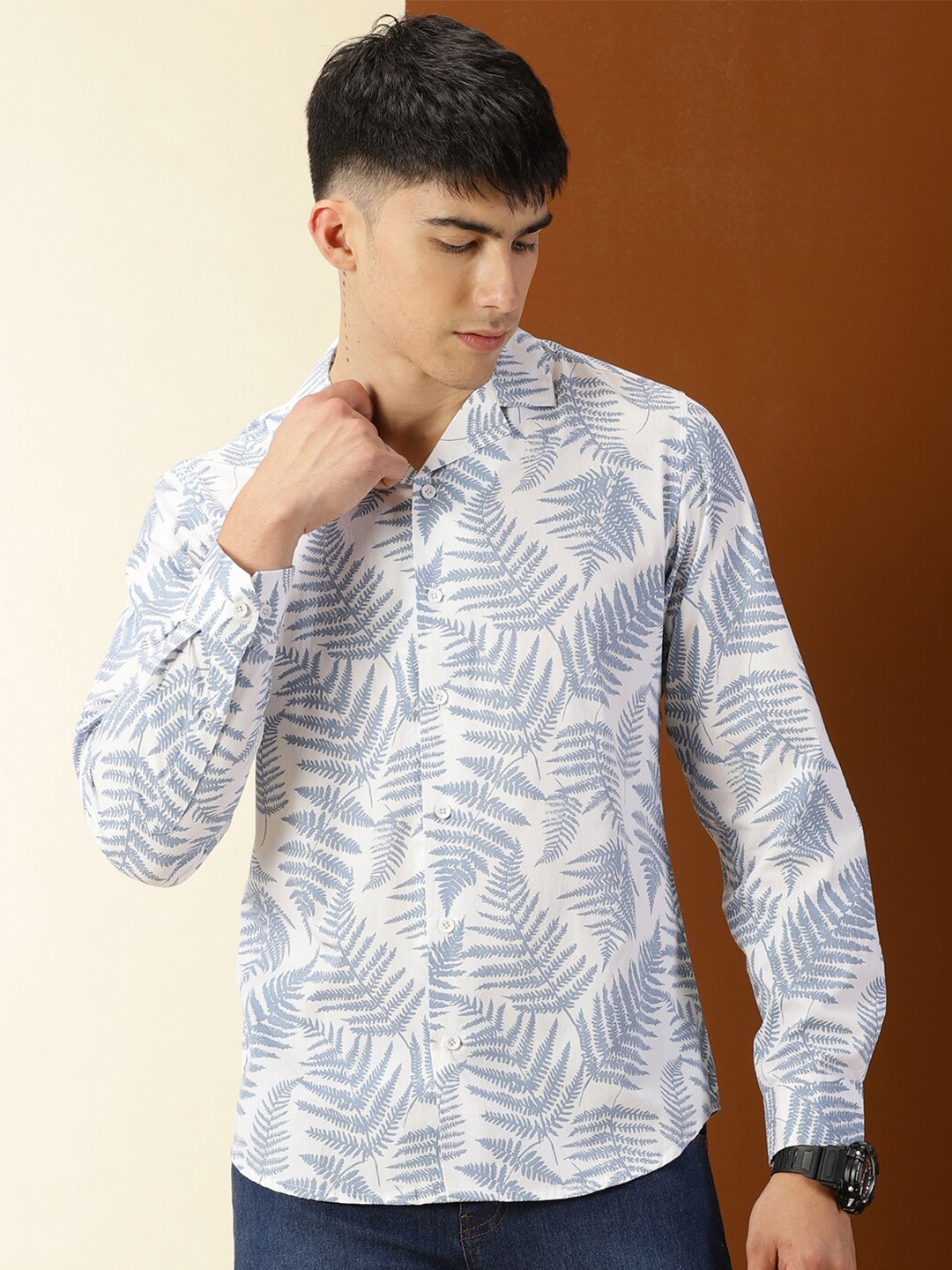 

Thomas Scott Classic Floral Printed Cuban Collar Cotton Casual Shirt, White