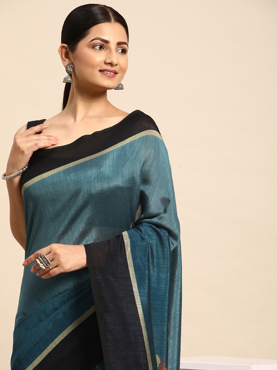 

HERE&NOW Floral Art Silk Saree, Blue
