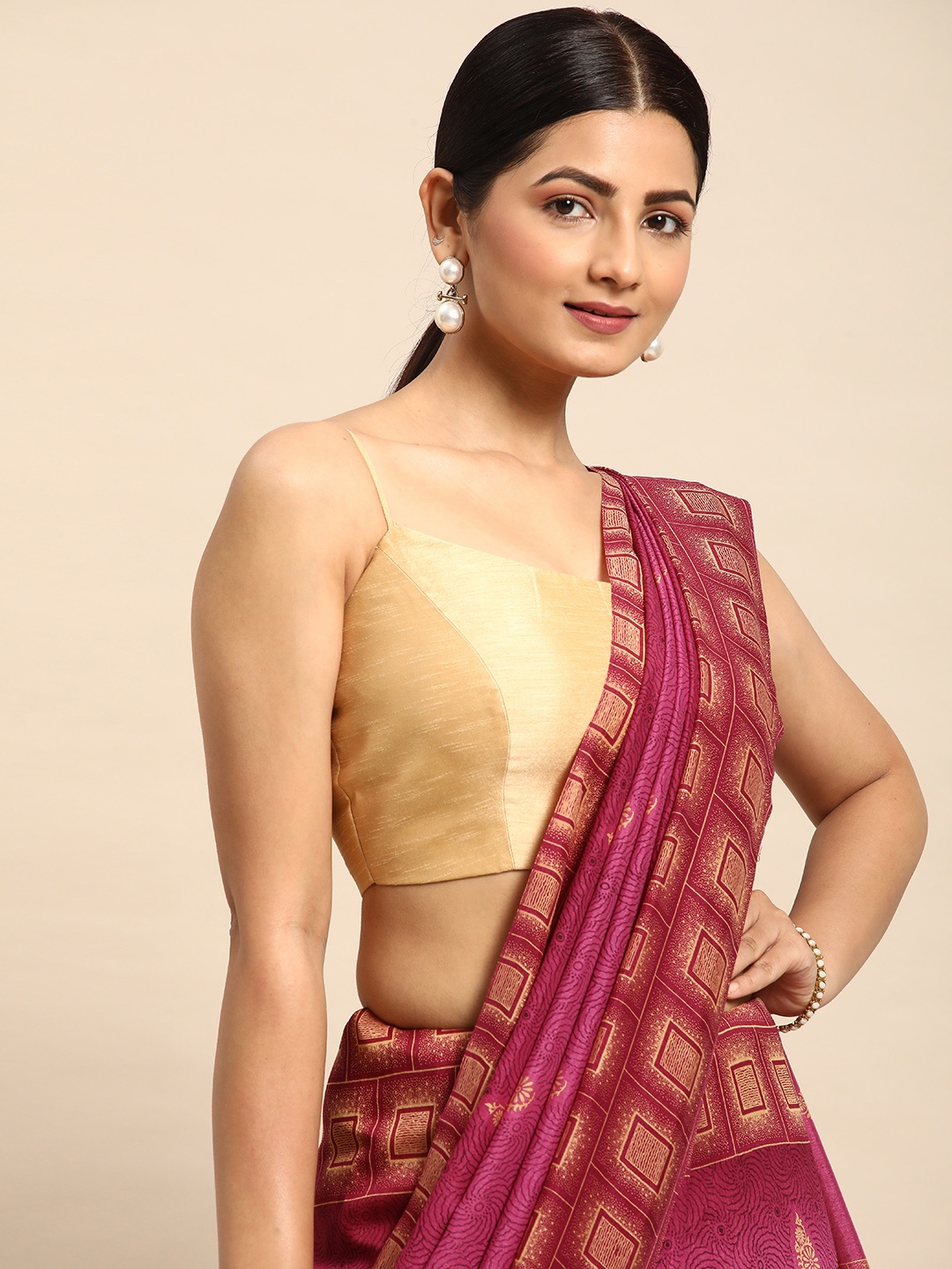 

HERE&NOW Printed Pure Cotton Saree, Pink