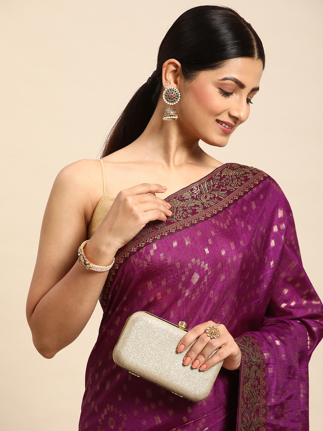 

HERE&NOW Printed Zari Art Silk Saree, Purple