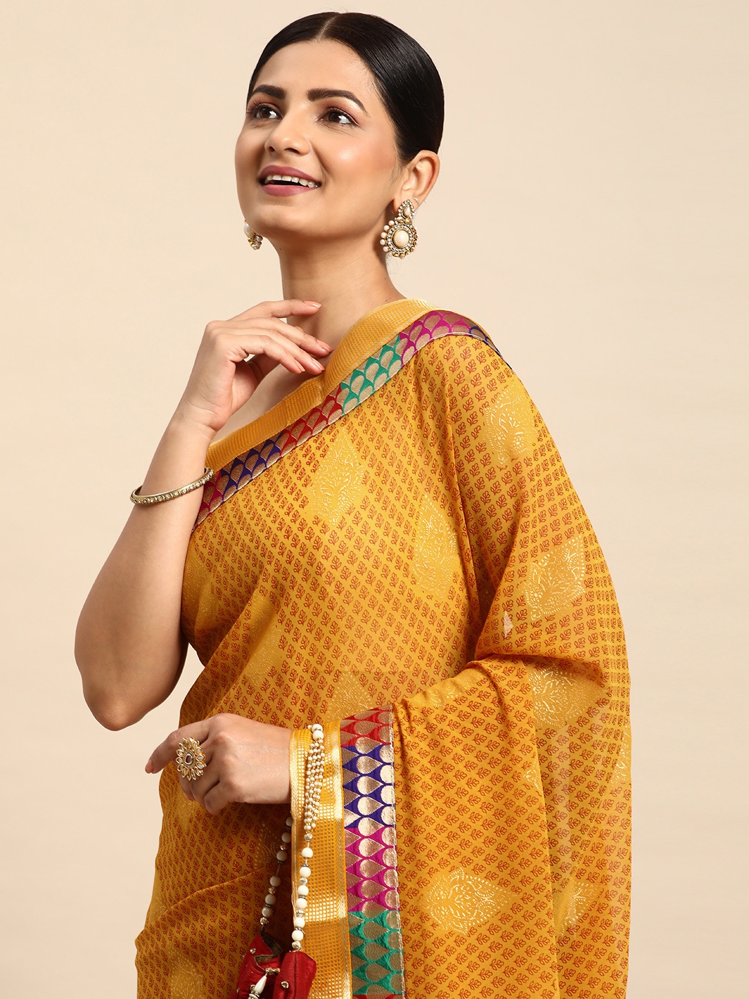 

HERE&NOW Zari Pure Georgette Saree, Yellow