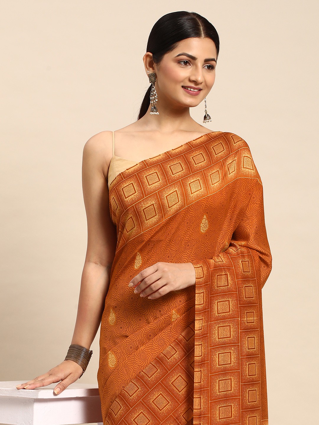 

HERE&NOW Ethnic Motifs Pure Cotton Saree, Brown