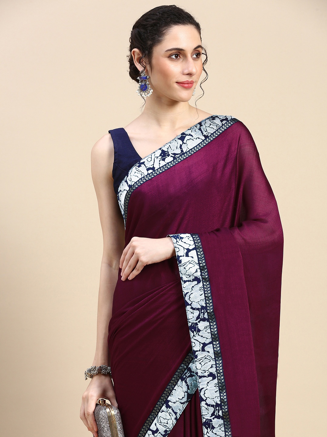 

HERE&NOW Zari Pure Chiffon Saree, Purple